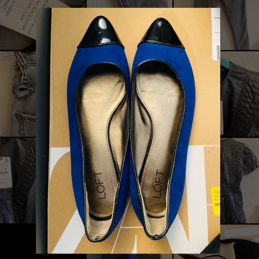 The Loft Royal Blue Flats w Pointed Black Toe Size 8
